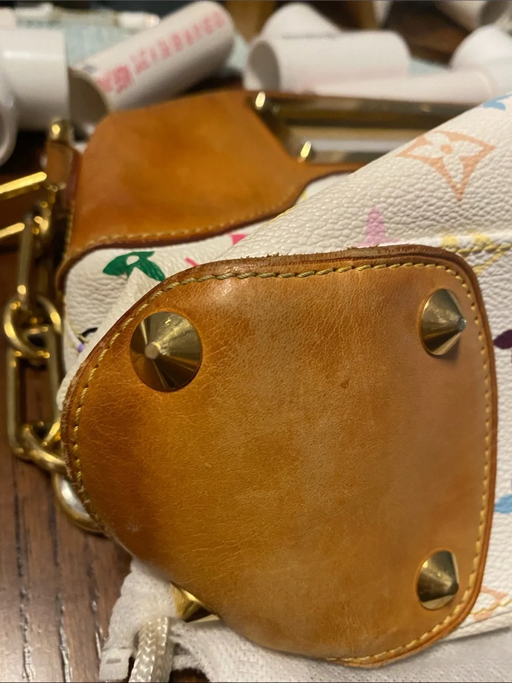 Louis Vuitton Multicolor Monogram Canvas Clutch with Tan Leather Trim